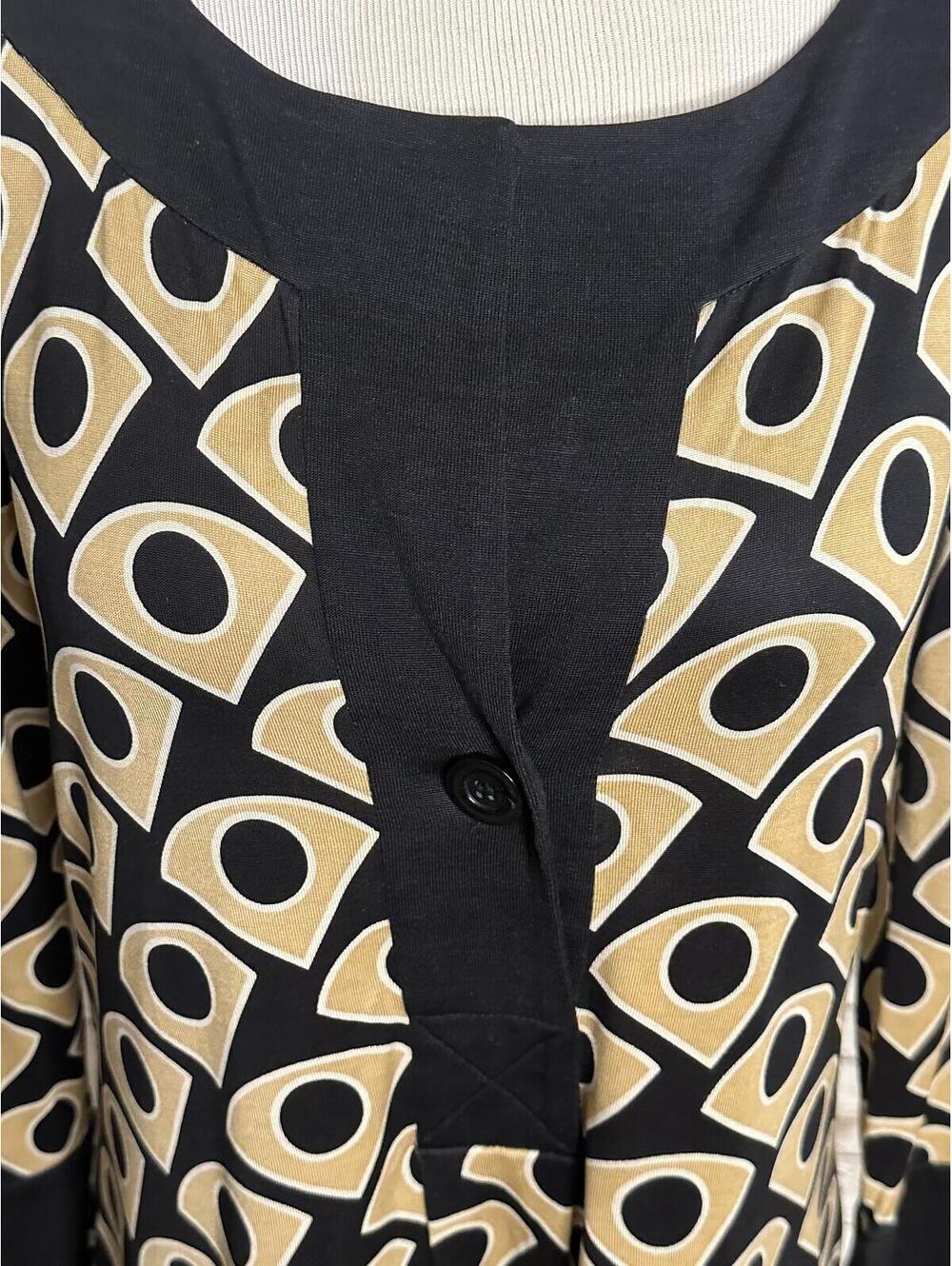 Diane von Furstenburg silk shift dress Size 10 black/gold geometric mod retro - Picture 3 of 8